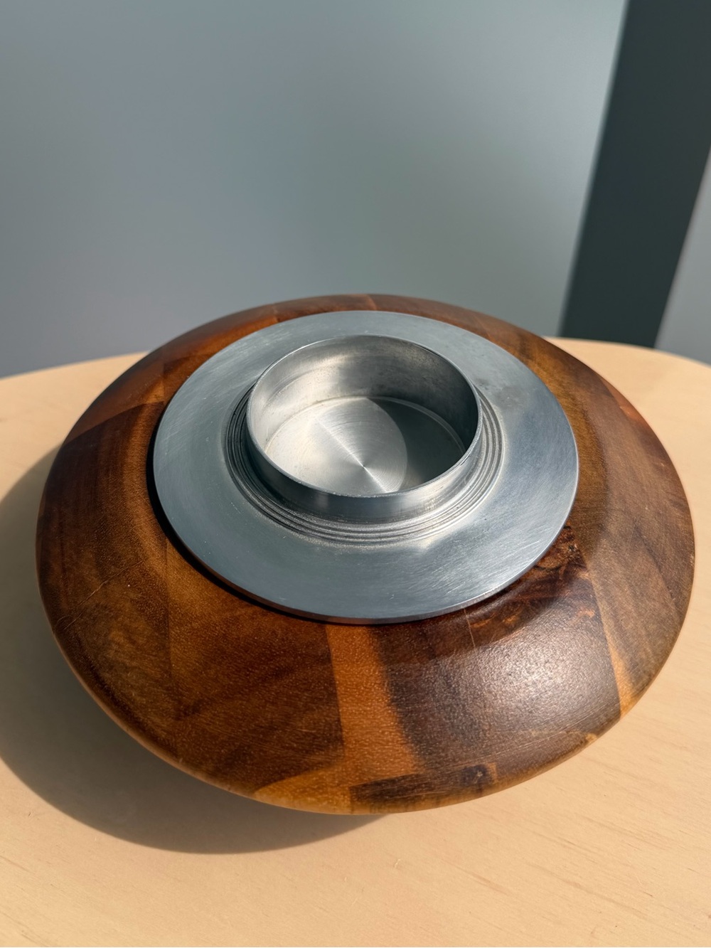 Vintage Dansk Wood & Metal Candle Holder / Decorative Piece